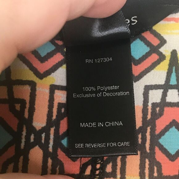 Ali Miles Top Womens 1X Orange Blue Geometric Print Semi Sheer V Neck Front Tie - Picture 6 of 10